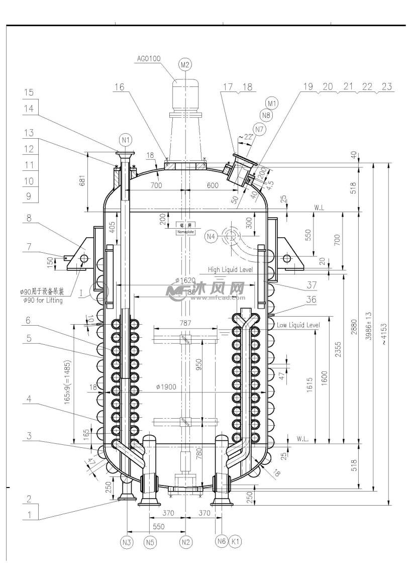 带盘管反应釜CAD图纸 - AutoCAD化工环保设