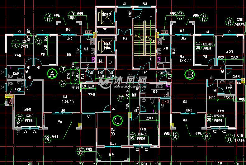 49347平框架剪力墙结构高层商住楼建筑施工图