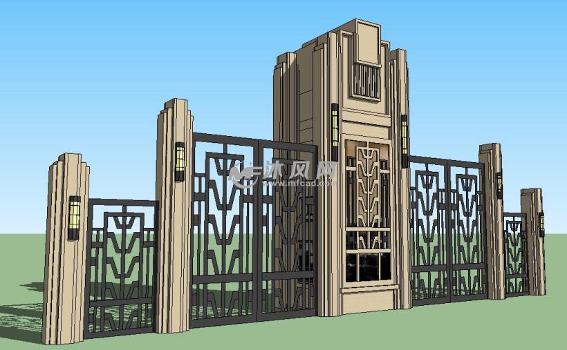 昆明某高端小区欧式风格铁艺大门模型