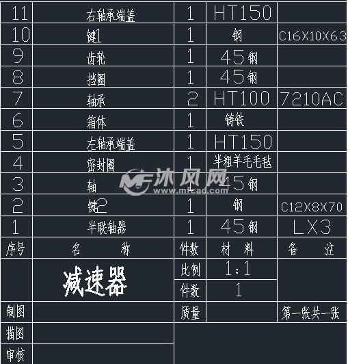 轴系装配图明细表