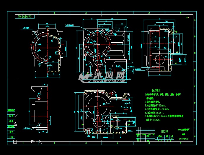 ka-kf97减速机箱体零件图 autocad减速机械设备图纸下载 沐风图纸