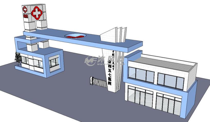 现代风格第四五七医院入口大门模型