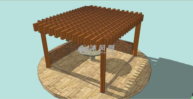 现代风格防腐木廊架模型