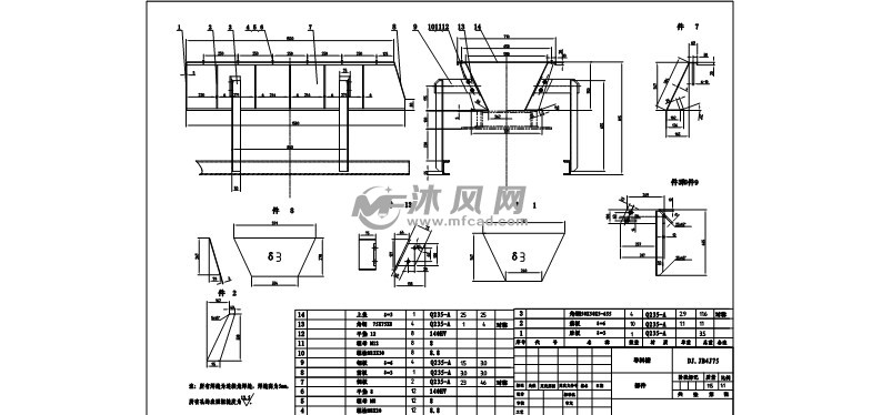 b650大倾角皮带机导料槽 autocad输送设备图纸下载 沐风图纸