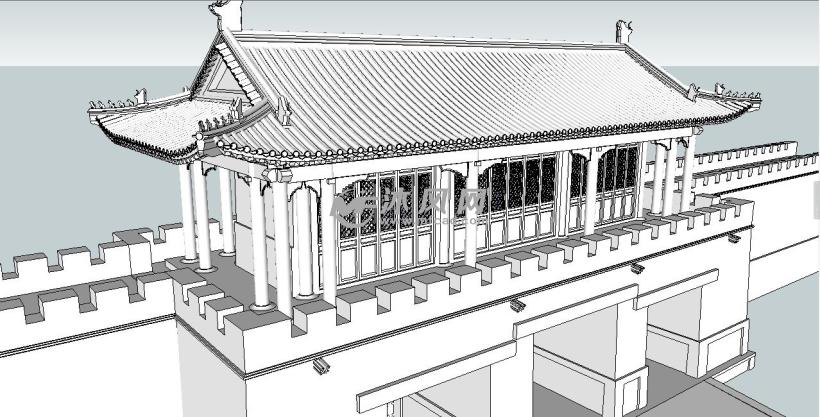 中式古典城门建筑模型