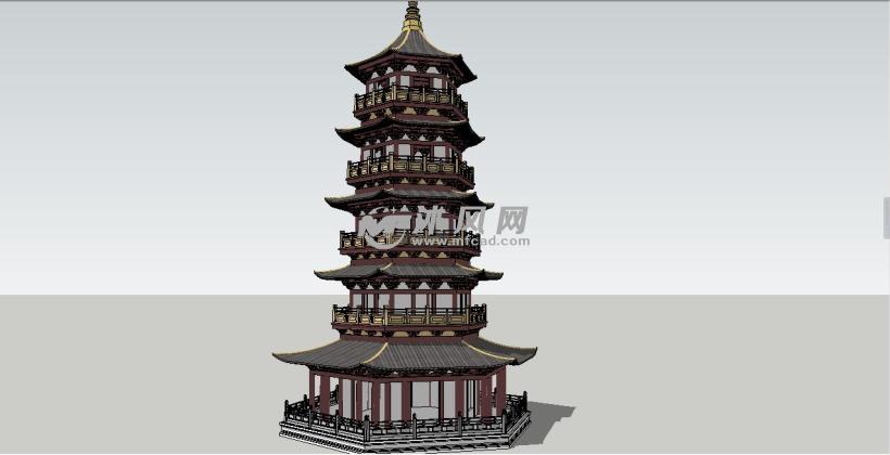 中式古典六层宝塔建筑 sketchup中国古代建筑模型下载 沐风图纸