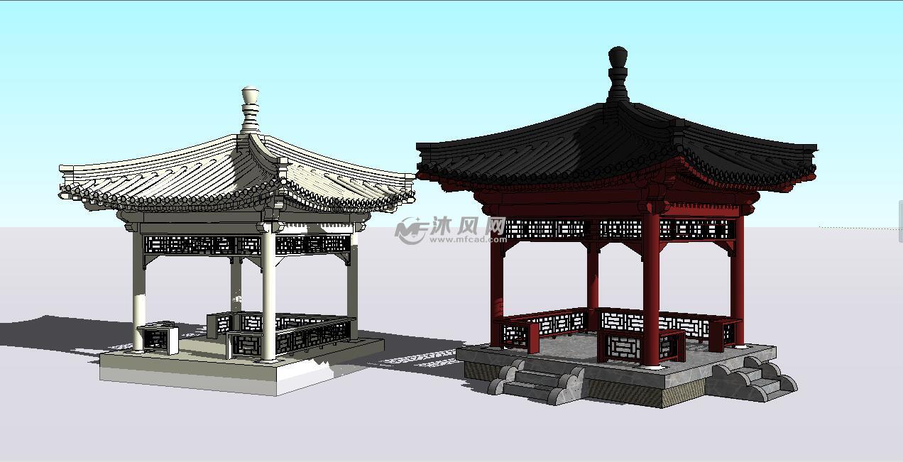 中式经典古典亭子模型 - sketchup中国古代建筑模型