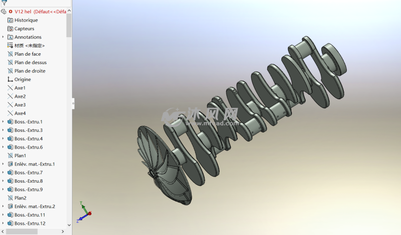 v12发动机曲轴 - solidworks传动件和减速器模型下载