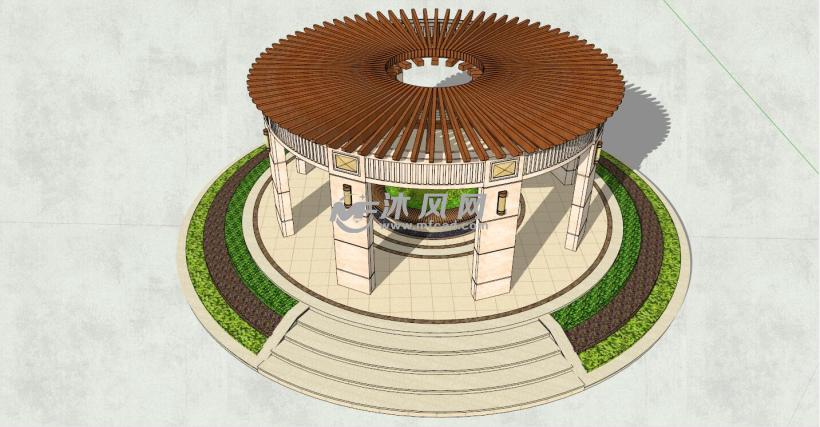 欧式圆形造型景观亭子建筑模型