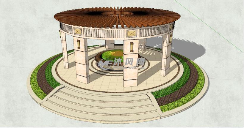 欧式圆形造型景观亭子建筑模型