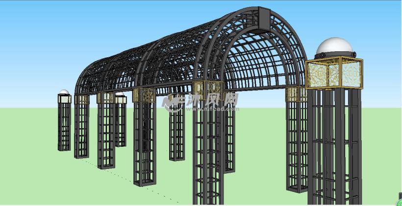 铁艺镂空雕花铸铁拱形廊架su模型