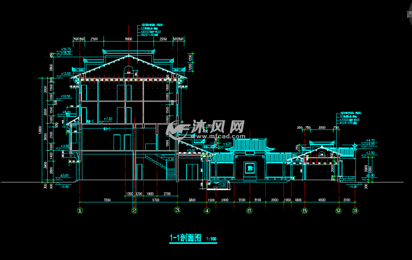 四层豪华大别墅徽派风格建筑cad图纸