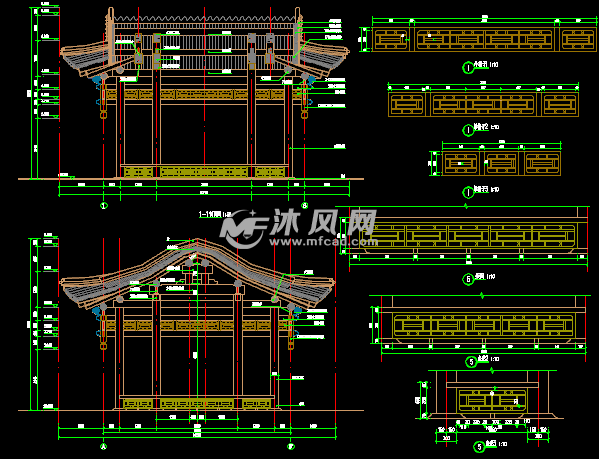 古建亭子剖面图