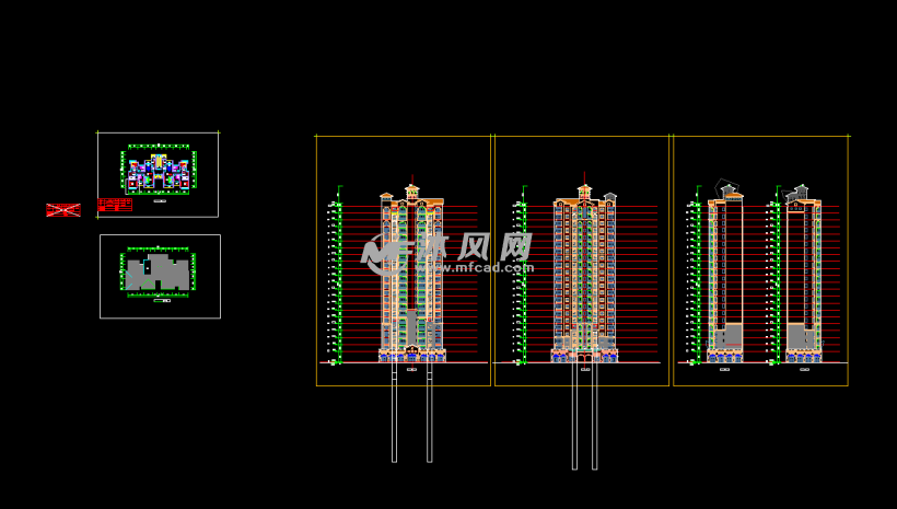 高层二梯二户设计图 - AutoCAD高层住宅成套建