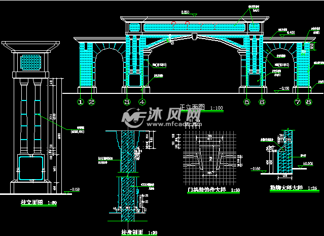 某地住宅小区大门cad建筑设计施工图