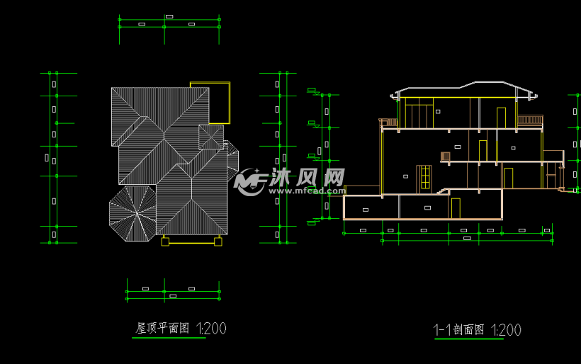 剖面及屋顶平面