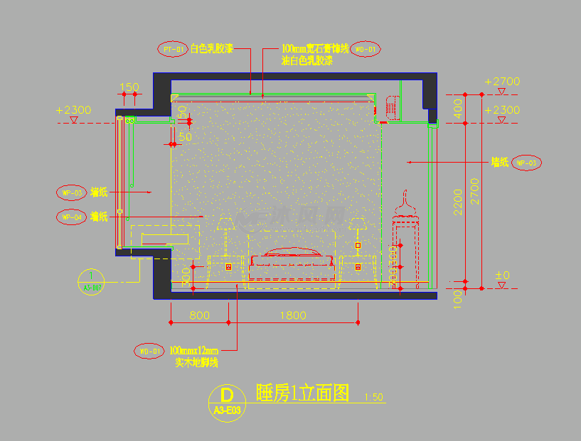 某住宅睡房CAD平面图 - autocad室内设计图纸