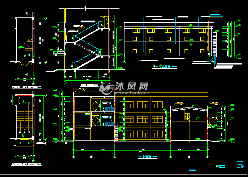 三层大米加工厂房建筑设计施工图 - cad车间厂房建筑