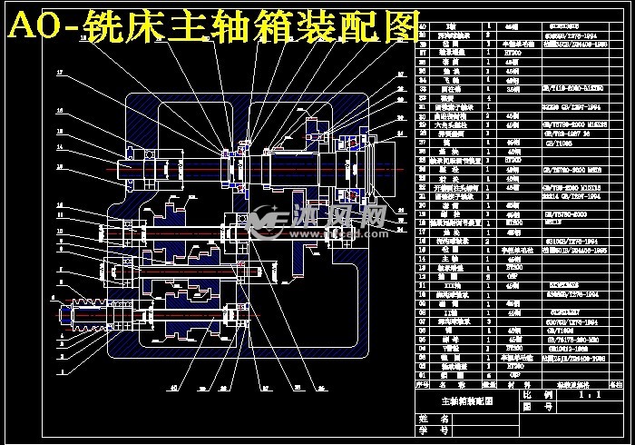 铣床主轴箱装配图