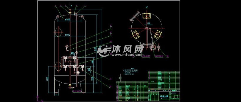 1400x3800锰砂罐除铁锰过滤器技术图纸