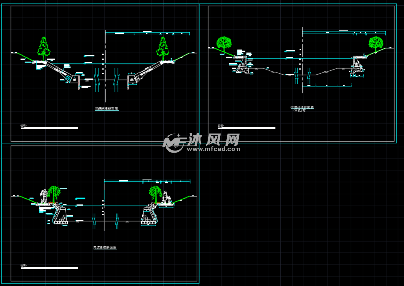 3种形式的河道护岸断面图