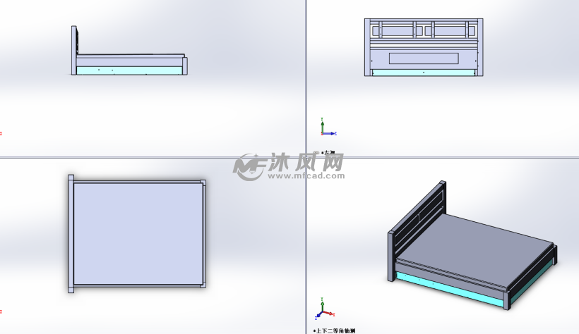 牢固的木质床模型三视图