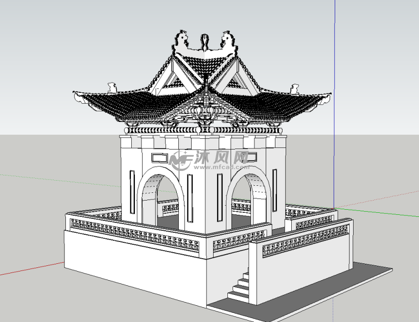 (1/4) 轴测图图纸简介中国古建筑钟楼模型,钟鼓楼是中国传统建筑之一