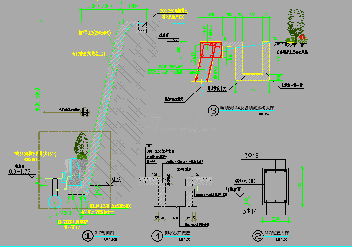 格构梁锚杆挡土墙边坡支护施工图 autocad地基基础图纸 沐风图纸