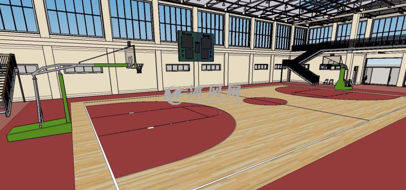 专业训练室内篮球场 - sketchup完整室内场景模