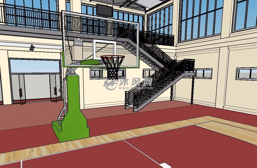 专业训练室内篮球场 - sketchup完整室内场景模