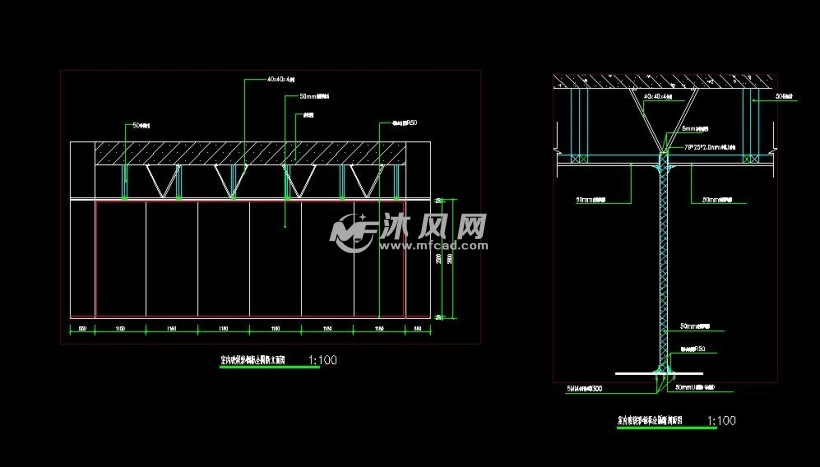 室内玻镁彩钢板全隔断立面图