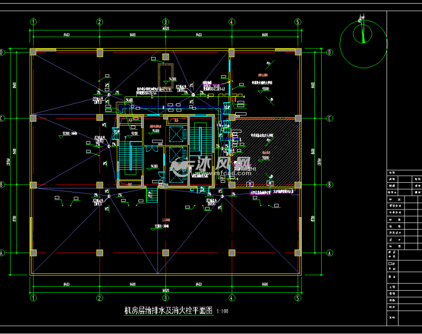 机房层给排水及消火栓平面图