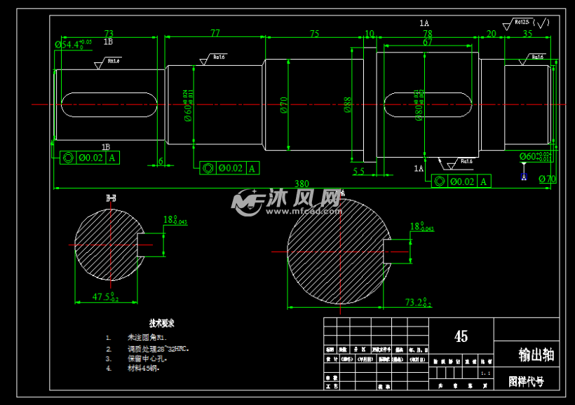 设计轴(L380)输出铣键槽夹具加工cad图-零部cad可编辑图片