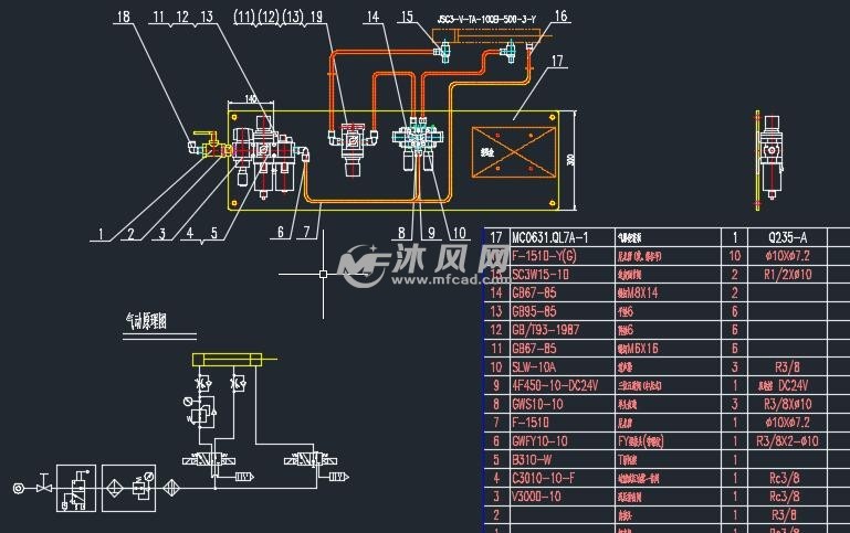 锁紧气缸气路原理图(配零件清单)