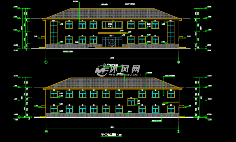 某厂区两层坡屋顶办公楼建筑及结构设计图