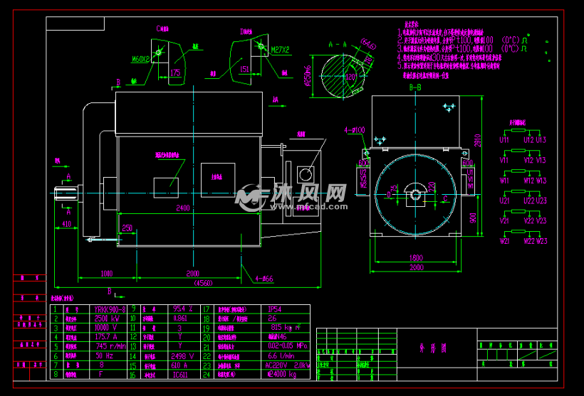 yrkk900-8 2500kw 10kv电动机外形图 - 电机图纸