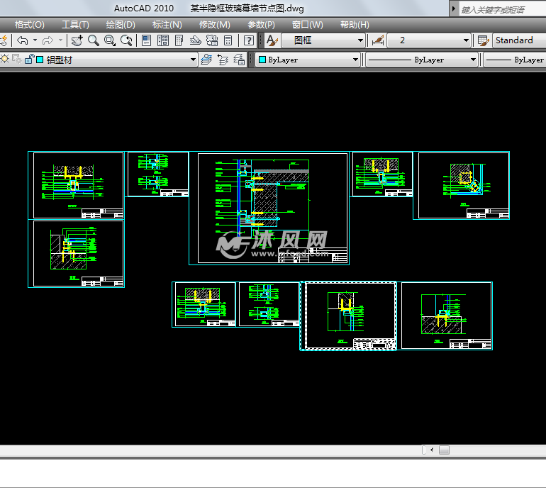 明框玻璃幕墙节点图图纸(半隐框) - cad幕墙节