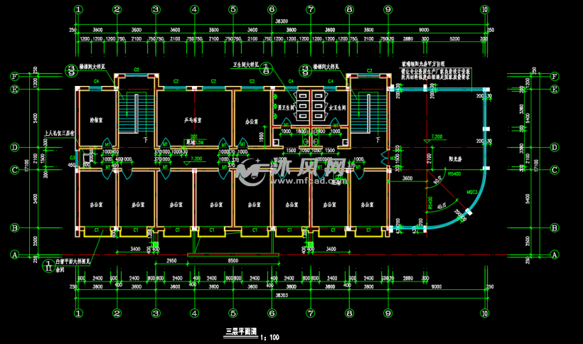 三层框架结构办公楼建筑施工图