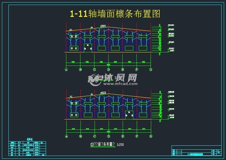 1-11轴墙面檩条布置图