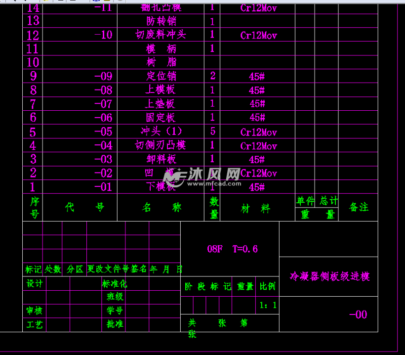 冷凝器侧板级进模模具cad图纸