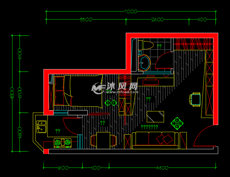 五十平米小户型装饰装修v户型cad施工图日本的室内设计公司图片