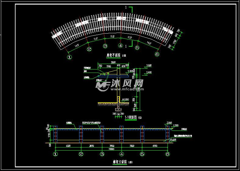 廊架平面图立面图及剖面图