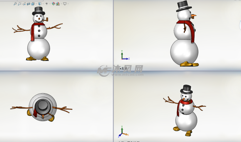 solidworks画卡通人物,solidworks优秀作品 sw可爱雪人设计模型