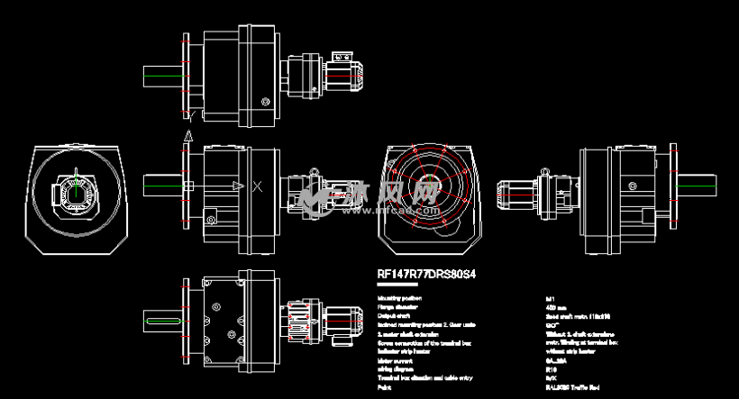 sew减速电机rf147r77drs80s4三维二维图纸
