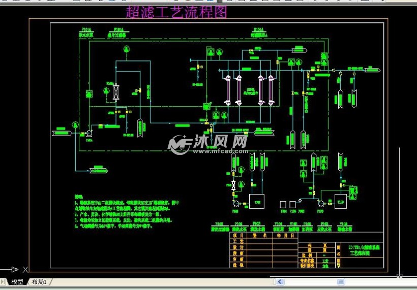 2×75t/h超滤水处理工程方案及cad流程图