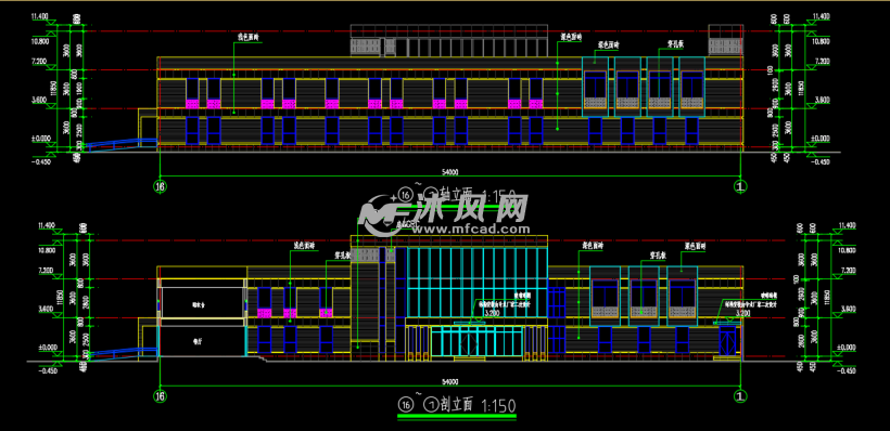 u字形三层办公楼建筑设计施工图