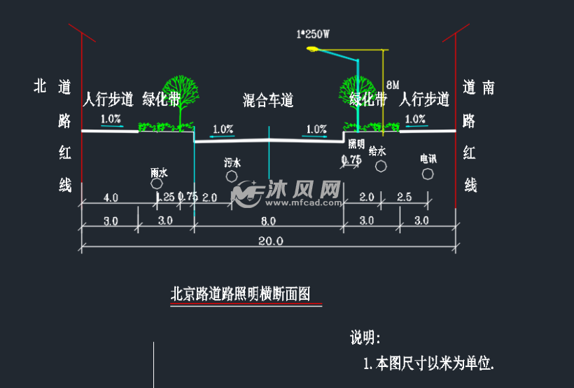 北京路道路照明横断面图