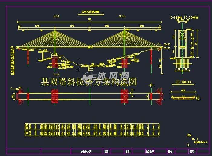 某双塔斜拉桥设计cad图集