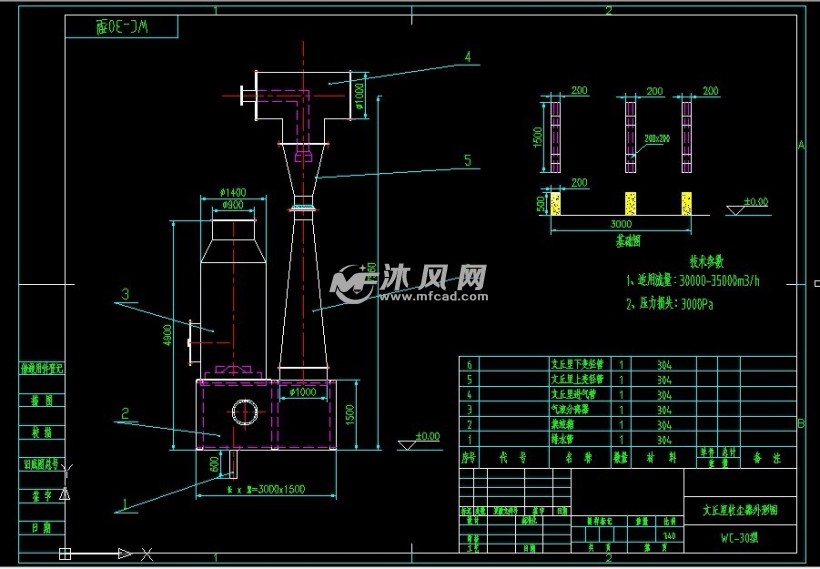 (1/4) 结构总图图纸简介文丘里除尘器是一种湿式除尘器,在水膜除尘器