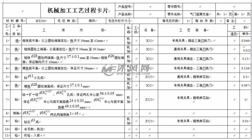 机械加工工艺过程卡片